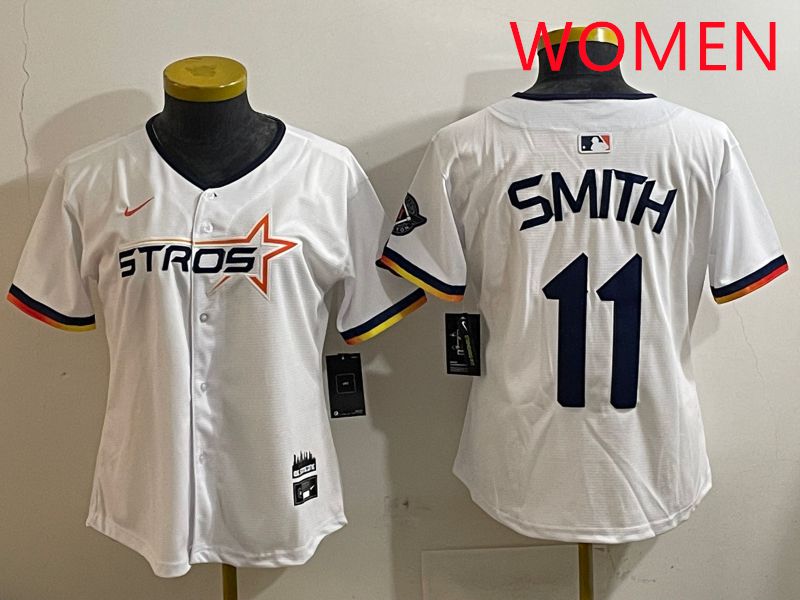 Women Houston Astros #11 Smith White three generations Joint Name Nike 2025 MLB Jersey style 1